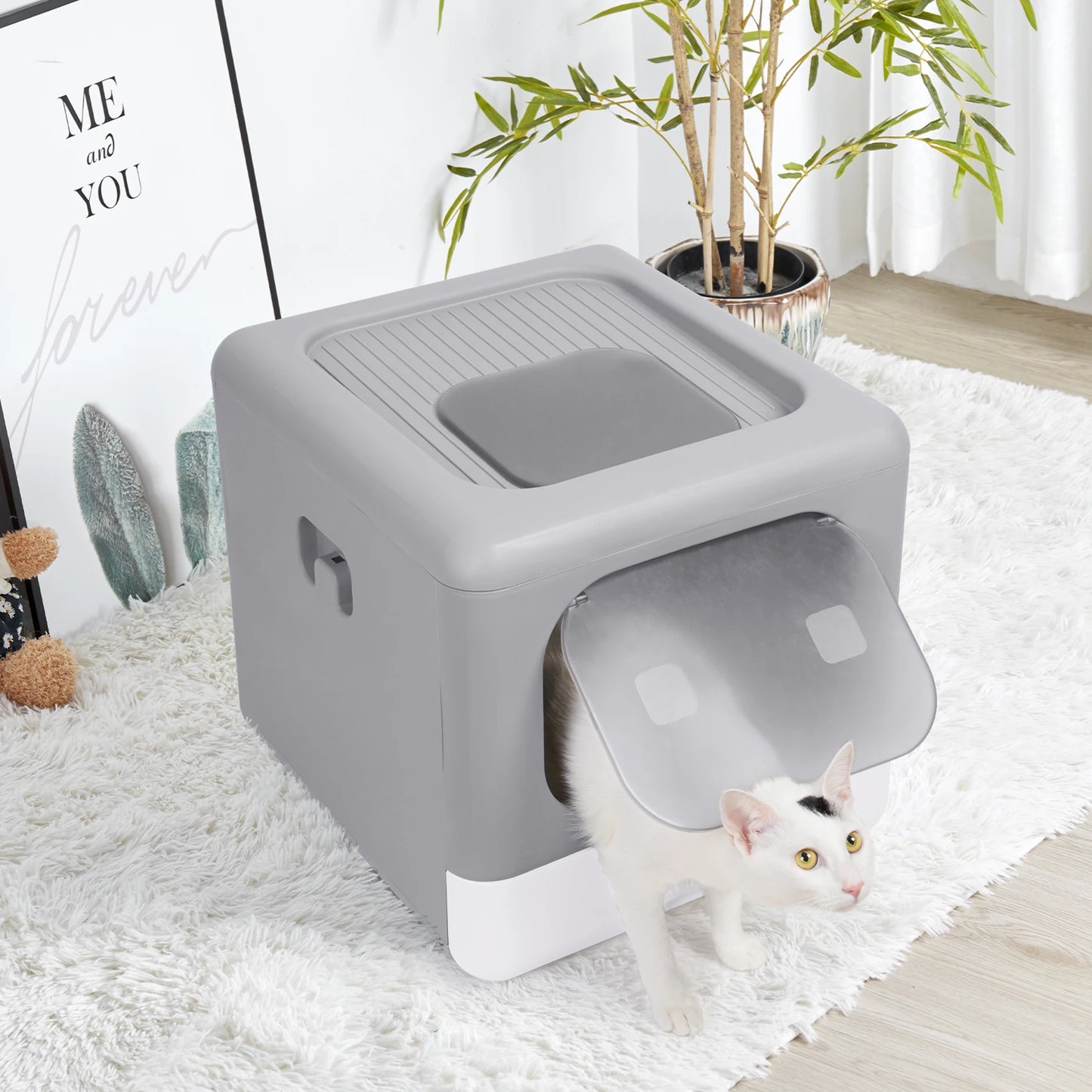 Enclosed Foldable Dog & Cat Litter Box with Scoop - Premium Quality - Durable De | Fast Shipping from USA