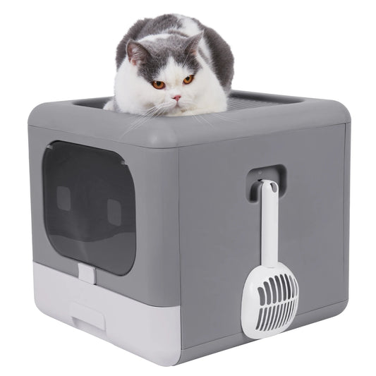Enclosed Foldable Dog & Cat Litter Box with Scoop - Premium Quality - Durable De | Fast Shipping from USA