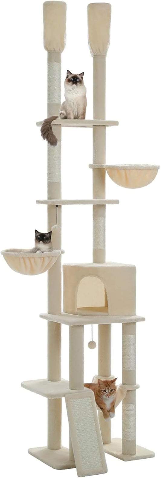 Floor to Ceiling Cat Tree Height 85 112 Inches Adjustable Tall Cat Tower 7 Tiers Activity Climbing Tower Cat Tree with