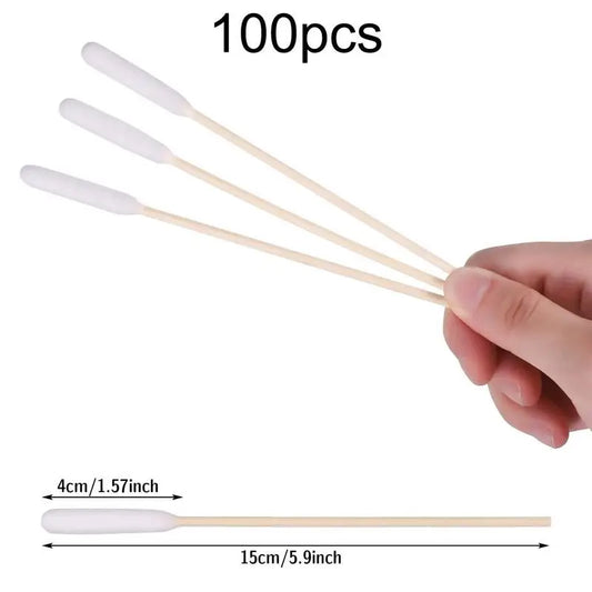 100 Pcs Long Ear Dog Cleaner Cotton Swab Sticks with Wood Handle Cotton Buds for Cat Dog Ear Wax Removal