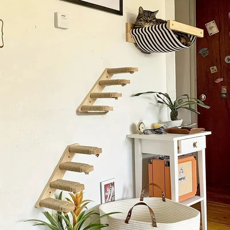 Large Wall-Mounted Wooden Dog & Cat Climbing Ladder - Premium Quality - Durable  | Fast Shipping from USA