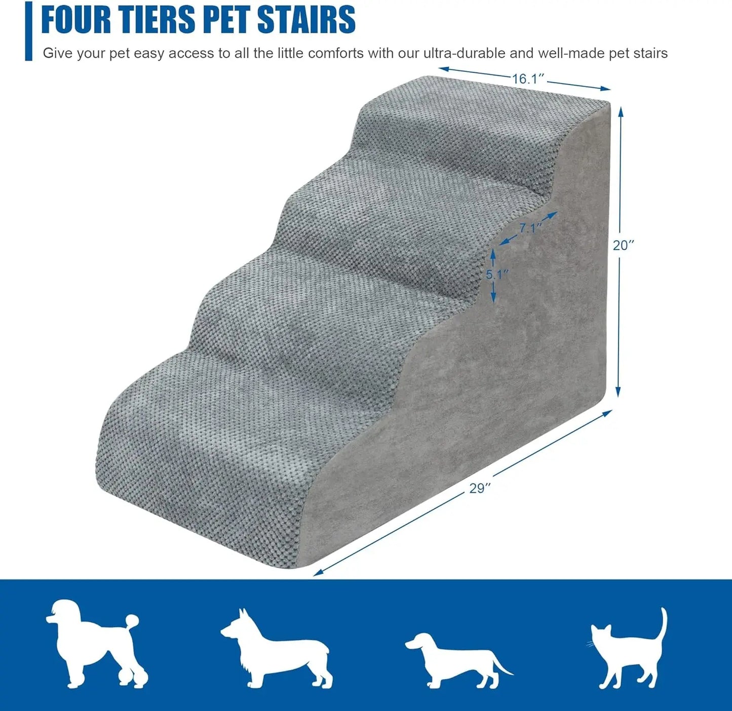 4 Step Dog Stairs High Density Foam - Premium Quality - Durable Design - Comfort | Fast Shipping from USA