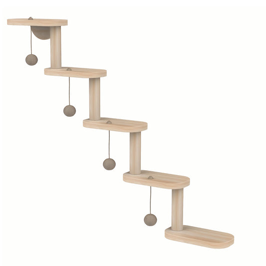 5-Step Wooden Wall-Mounted Cat Climbing Ladder | Fast Shipping from USA